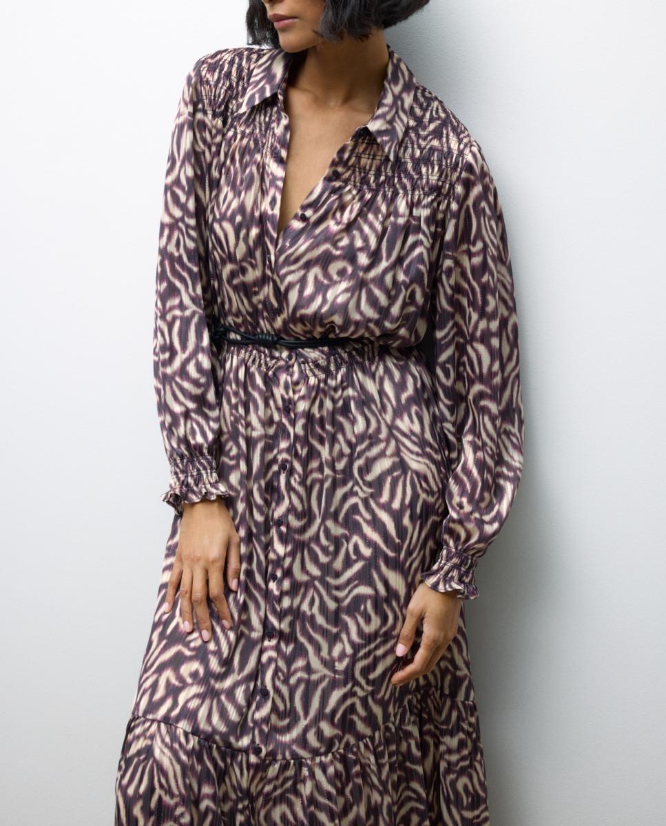 Imagen 0 de Vestido midi de manga larga estampado camisero