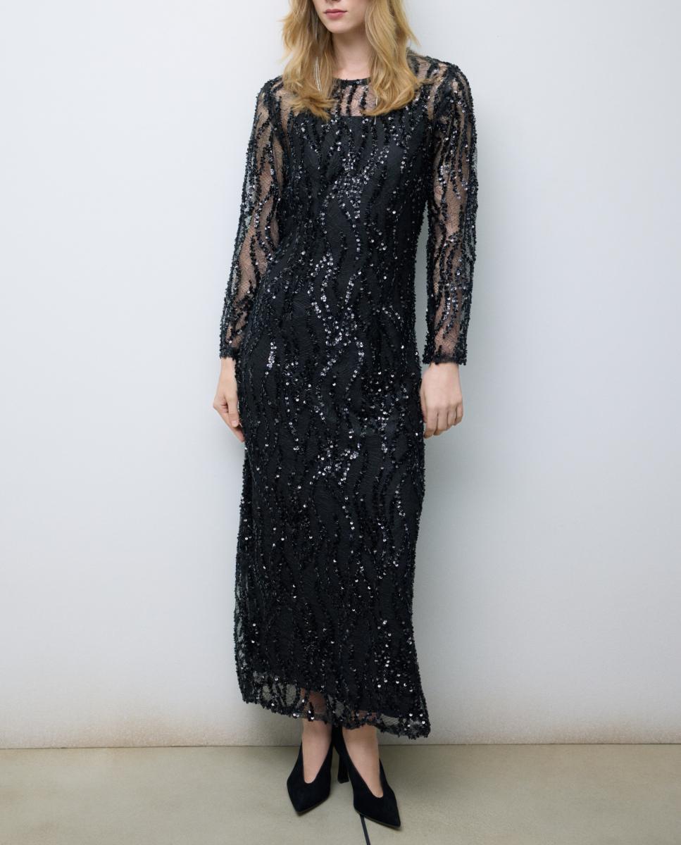 Imagen 0 de Vestido midi de manga larga con transparencias