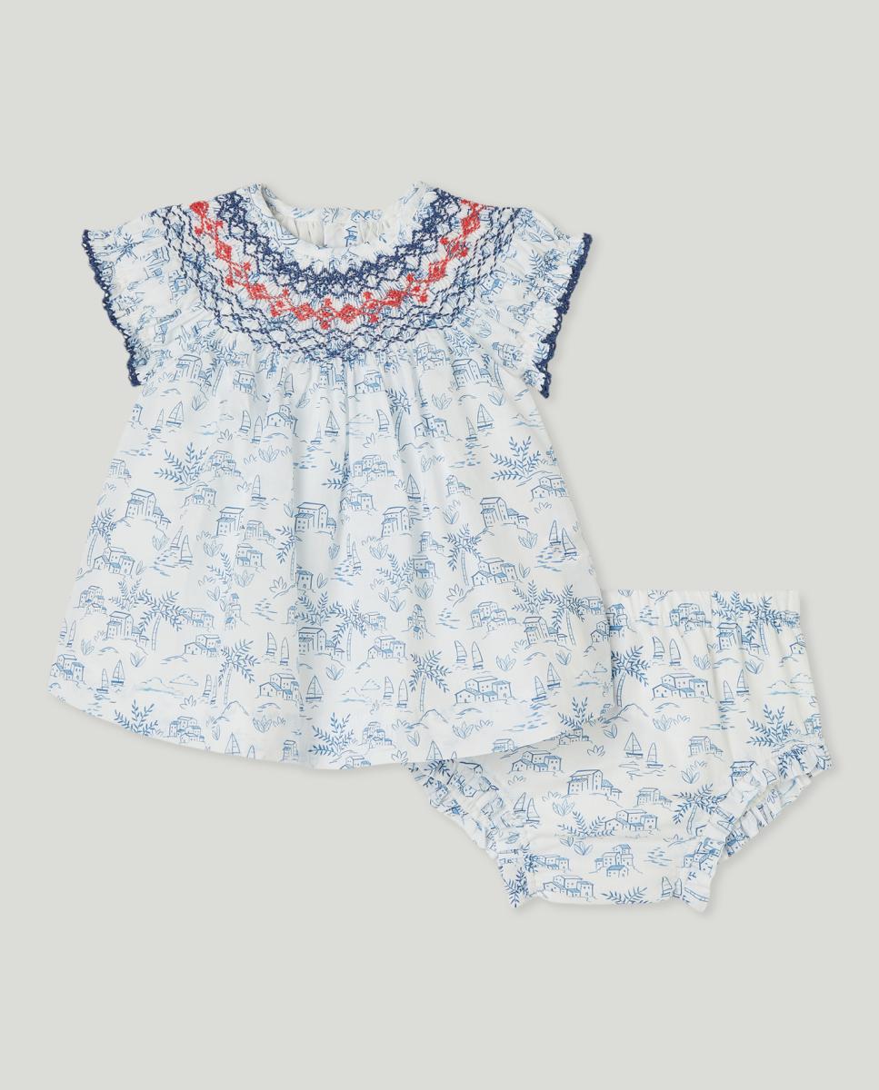 Imagen 0 de Vestido de bebé niña manga corta nido de abeja