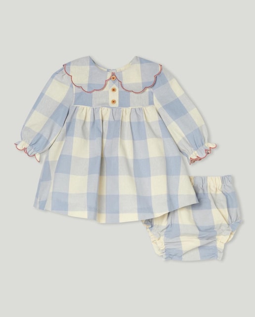 Imagen 0 de Vestido manga larga con cuello festón grande cuadro vichy grande niño