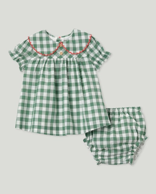 Imagen 0 de Vestido manga corta con cuello festón vichy medio