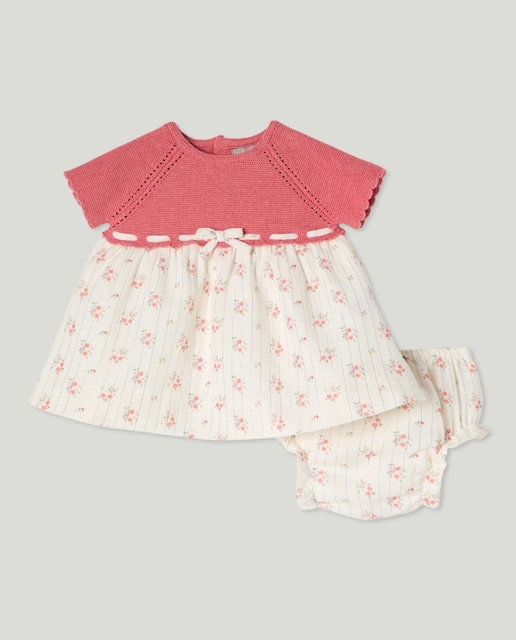 Imagen 0 de Vestido mc mix tricot,plana, aop flor espaciada raya con lurex de bebé niña