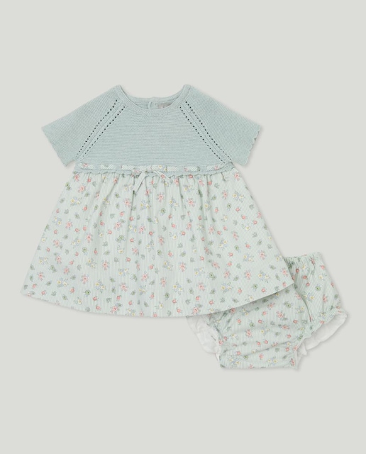 Imagen 0 de Vestido mc mix tricot,plana, aop raya flor suelta de bebé niña