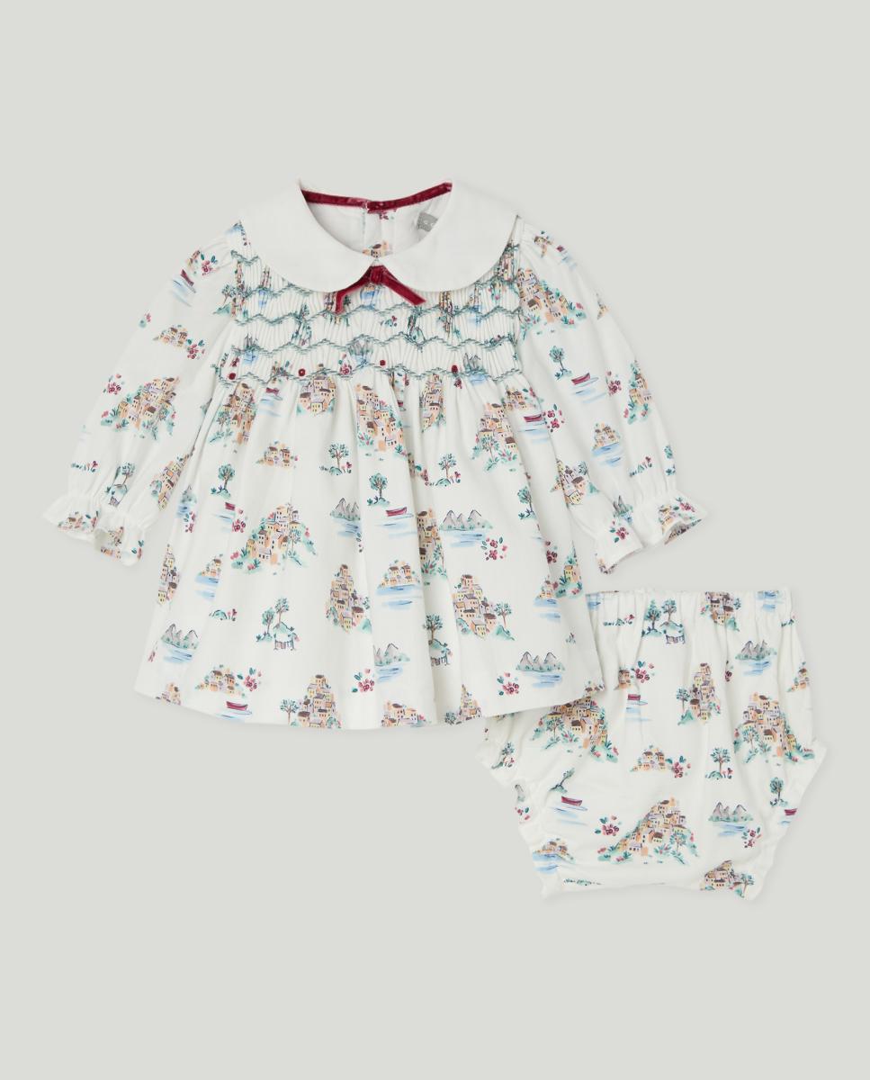 Imagen 0 de Vestido manga larga cuello bebé nido de abeja de bebé niña