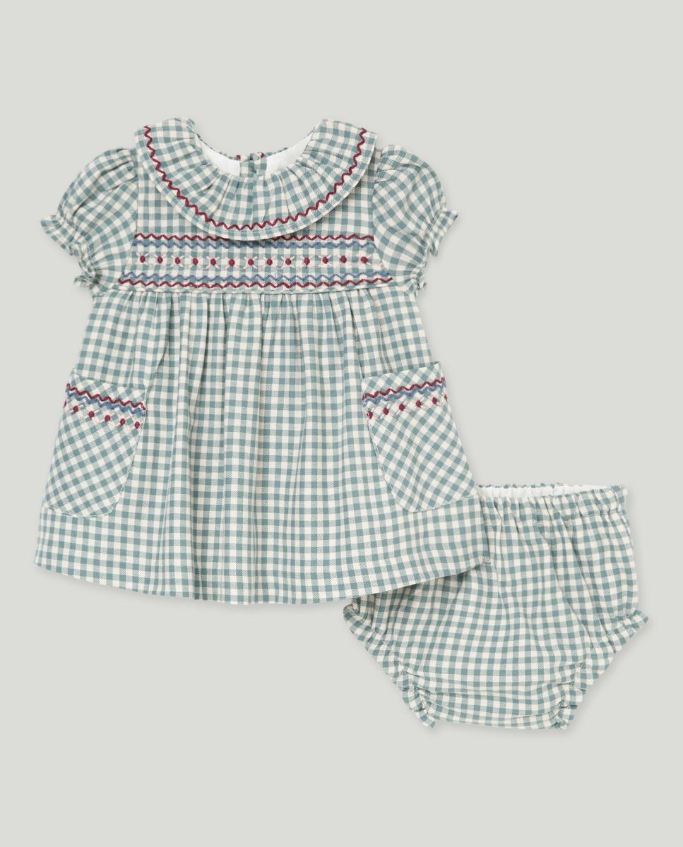Imagen 0 de Vestido manga corta cuello gola smock de bebé niña