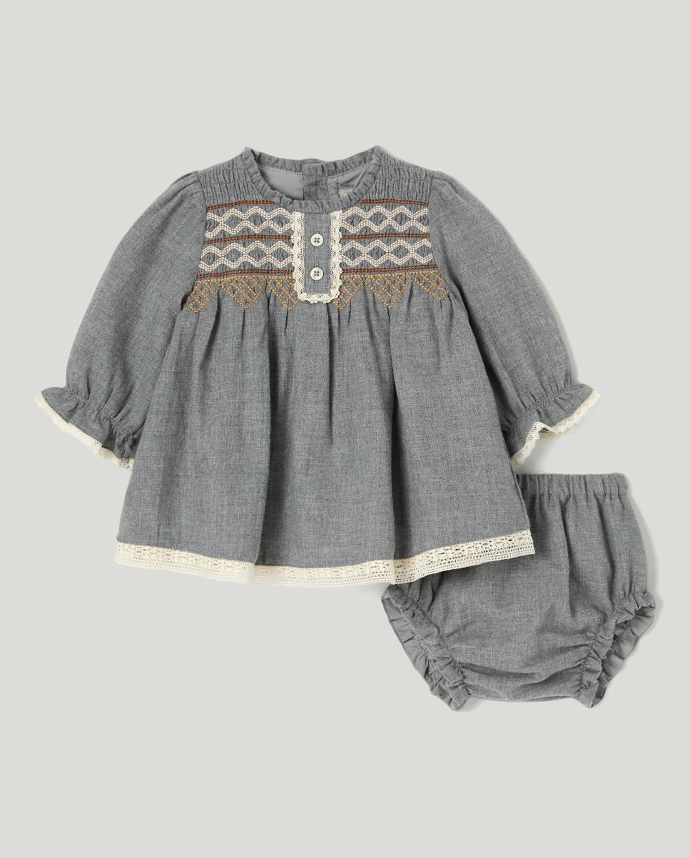Imagen 0 de Vestido franela manga larga smock de bebé niña