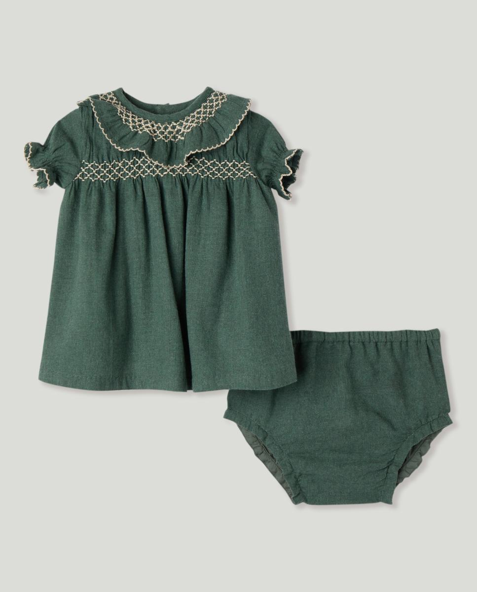 Imagen 0 de Vestido manga corta con nido de abeja de bebé niña