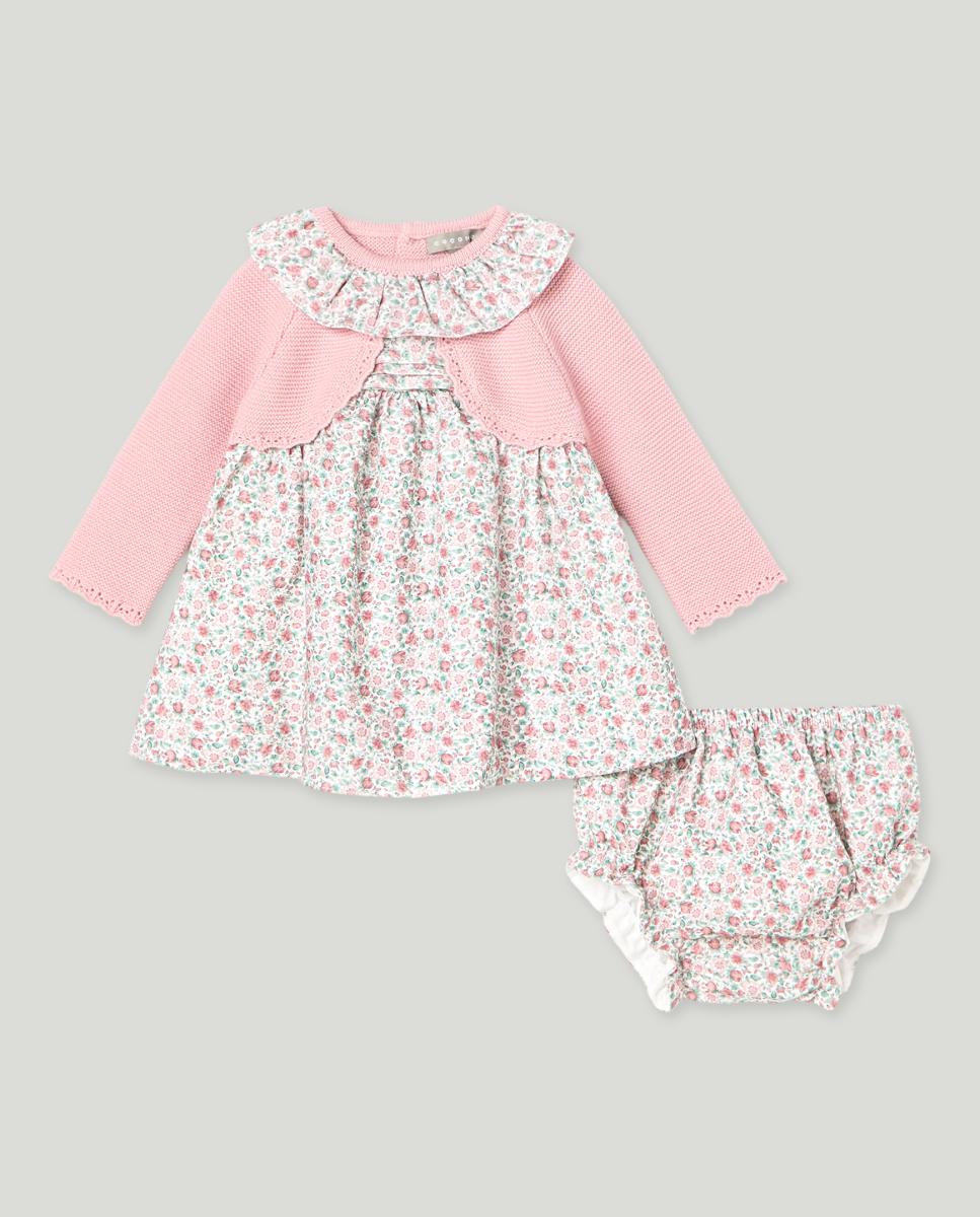 Imagen 0 de Vestido chaqueta mezcla de punto y plana estampado de bebé