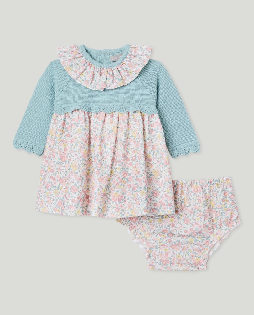 Imagen 0 de Vestido mezcla de punto y plana estampado de bebé
