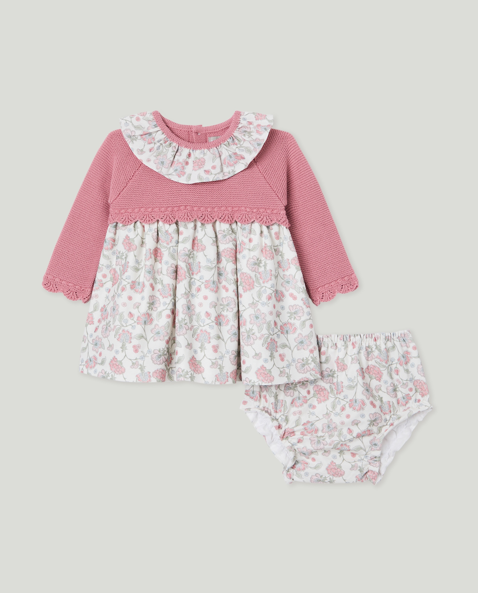 Imagen 0 de Vestido mezcla de punto y plana estampado de bebé