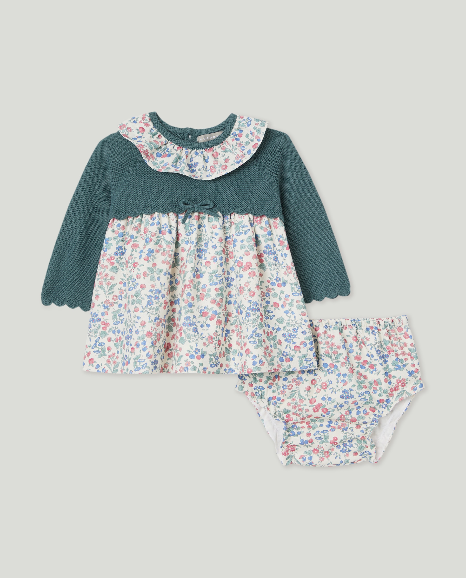 Imagen 0 de Vestido mezcla de punto y plana estampado de bebé