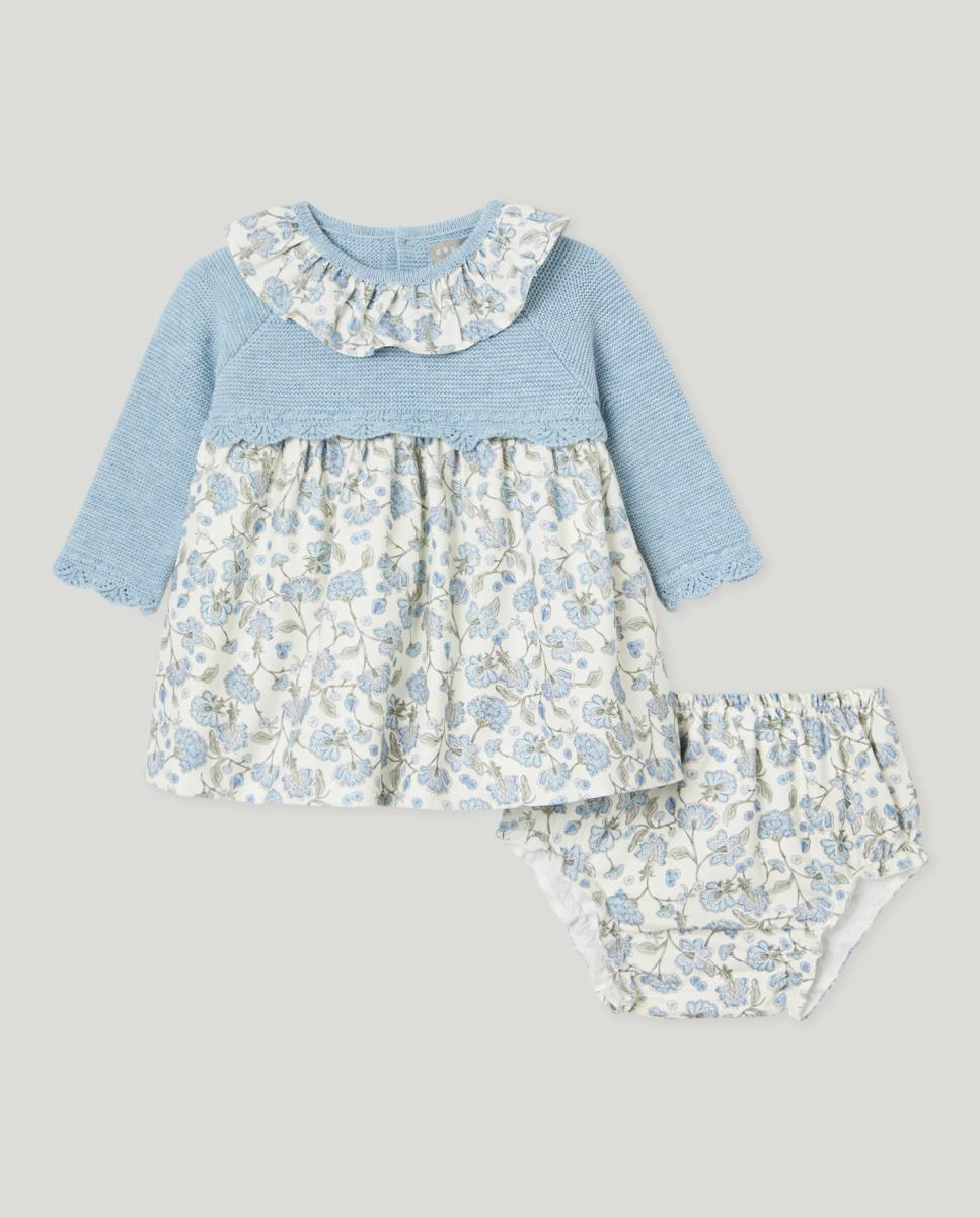 Imagen 0 de Vestido mezcla de punto y plana estampado de bebé