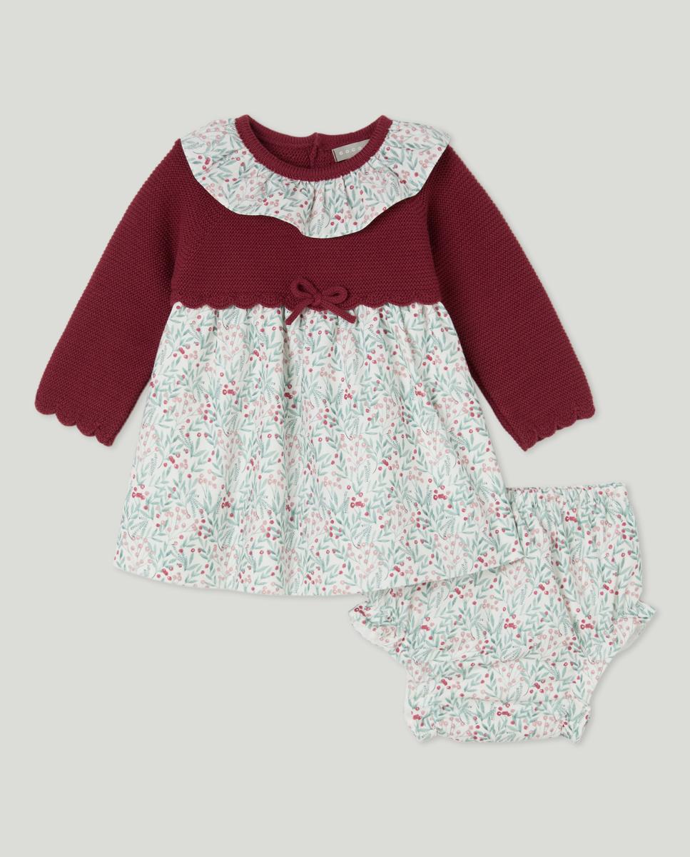 Imagen 0 de Vestido mezcla de punto y plana estampado de bebé