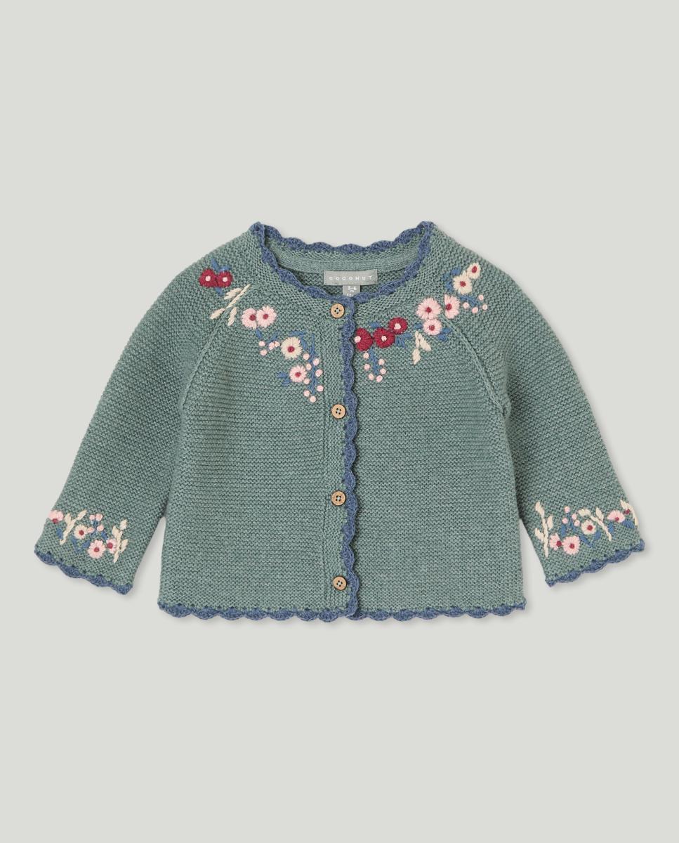 Imagen 0 de Chaqueta a cadera con bordado crochet en escote y puños de bebé niña