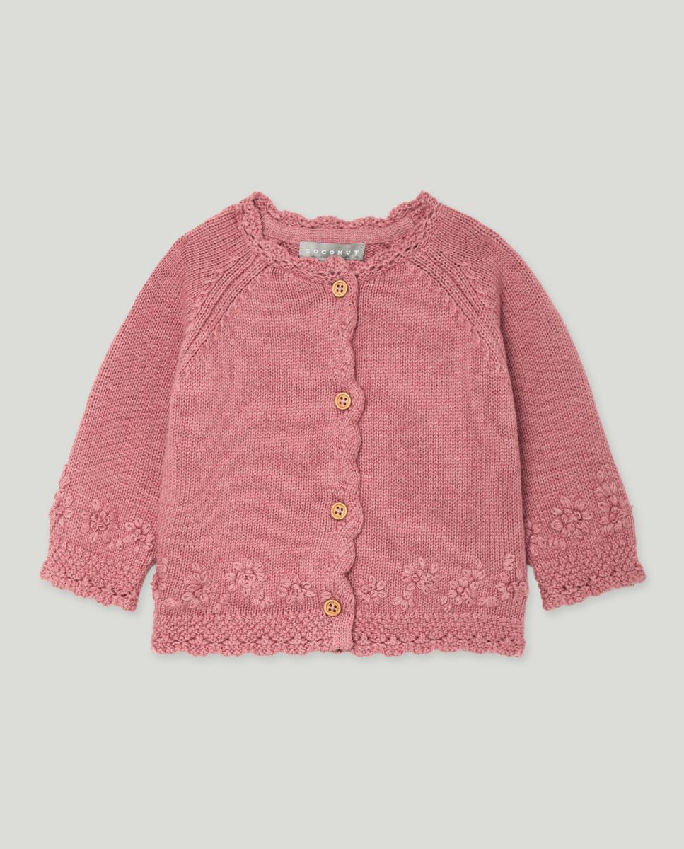 Imagen 0 de Chaqueta a cadera con bordado de flores en bajo de bebé niña