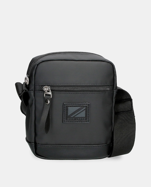 Imagen 0 de Bandolera pequeña Straps en negro con bolsillo frontal