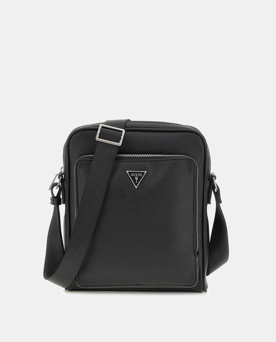 Imagen 0 de Bandolera saffiano con logotipo metálico y bolsillo frontal de hombre
