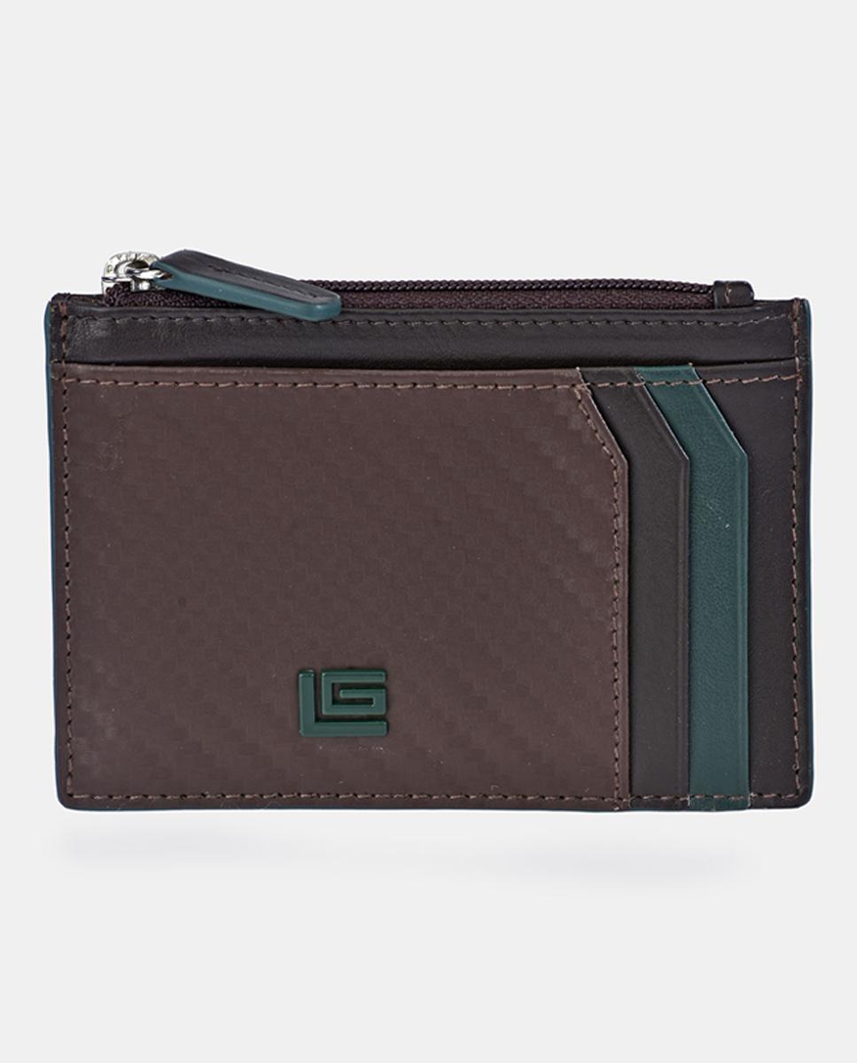Imagen 0 de Tarjetero hombre Guy Laroche con cremallera en piel color negro y rojo