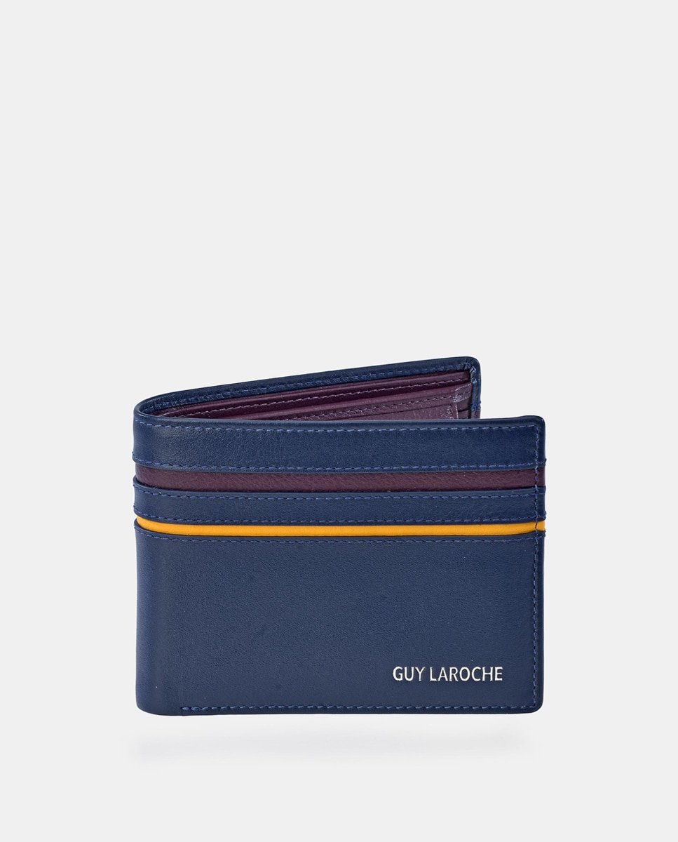 Imagen 0 de Cartera americano hombre Guiy Laroche en piel con monedero interior color negro y azul