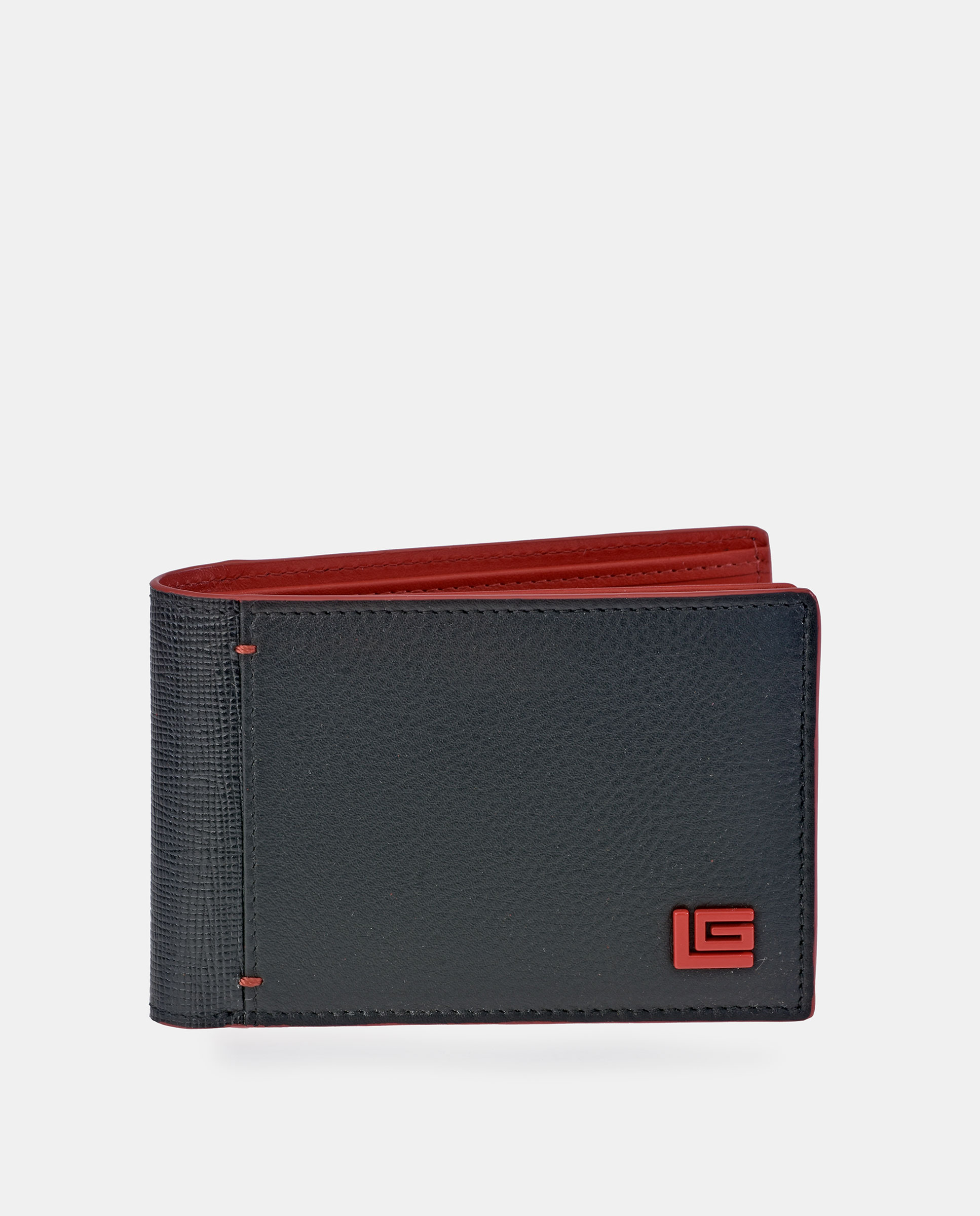 Imagen 0 de Cartera americano hombre Guy Laroche con tarjetero en piel color negro/rojo