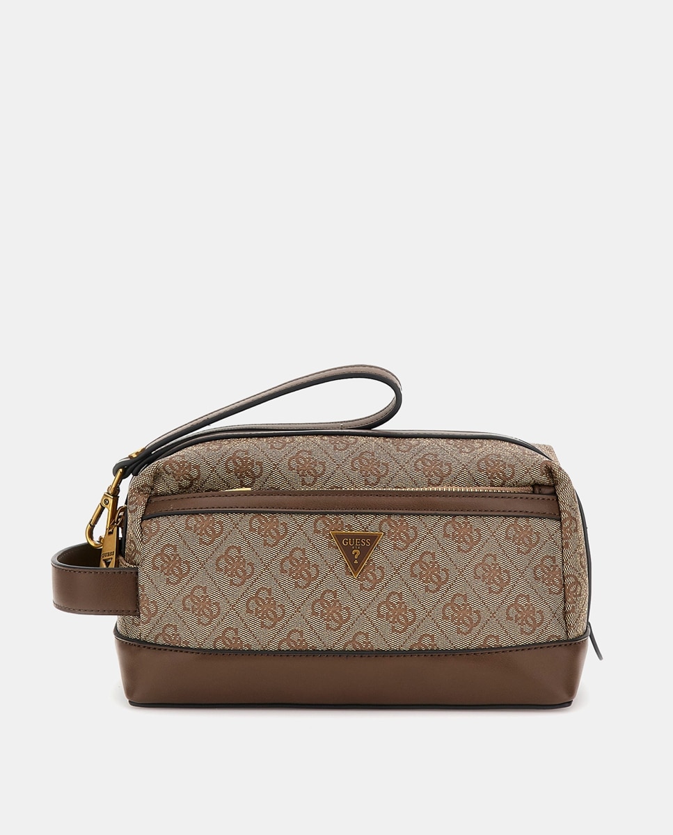 Imagen 0 de Neceser beige con estampado logo y cremallera