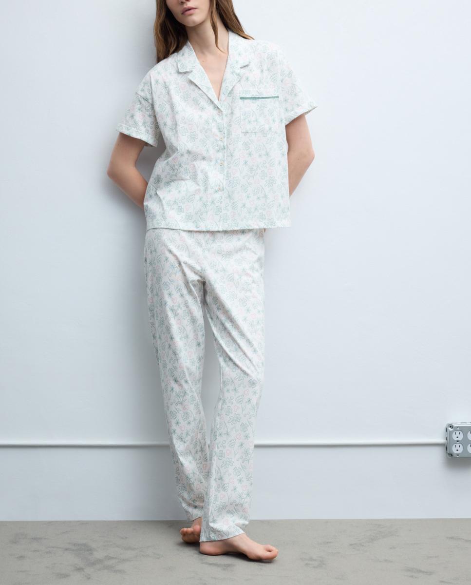 Imagen 0 de Pijama de mujer completo estampado Mickey y lazos con solapa manga corta y pantalón largo