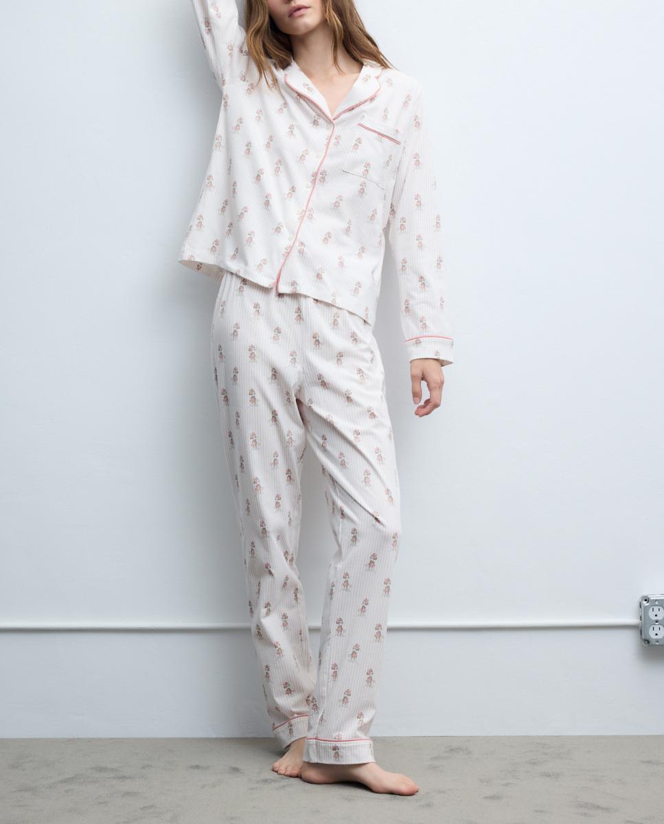 Imagen 0 de Pijama de mujer completo estampado Minnie y rayas con solapa manga larga y pantalón largo