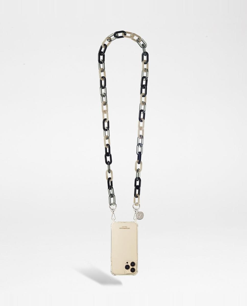 Imagen 0 de Cadena de bisutería Celine La Coque Française con mosquetones plateados 120 cm de largo de resina ultrarresistente negro