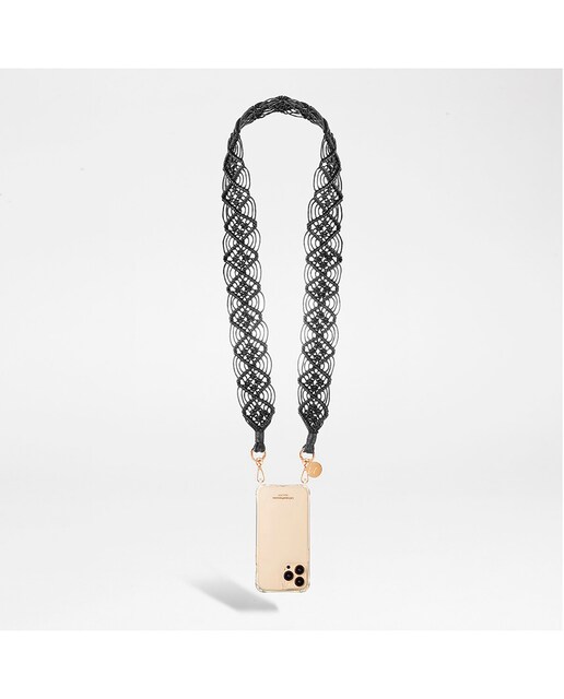 Imagen 0 de Cordón Eve La Coque Française con mosquetones dorados 120 cm de largo en macramé negro