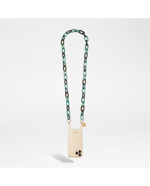 Imagen 0 de Cadena de bisutería Lenny La Coque Française con mosquetones dorados de 120 cm de largo de resina ultrarresistente verde