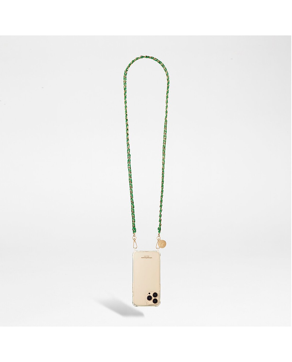 Imagen 0 de Cadena de bisutería Lou La Coque Française con mosquetones dorados de 120 cm de largo de metal resistente verde y dorado