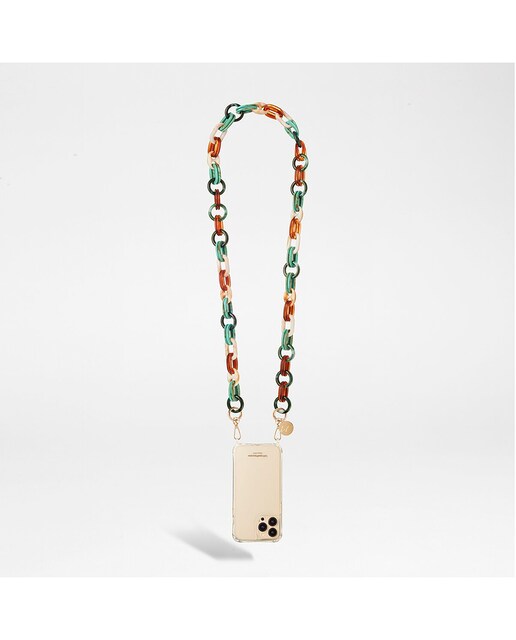 Imagen 0 de Cadena de bisutería Molly La Coque Française de resina de 120 cm de largo con colores degradados verdes y marrones y mosquetones dorados