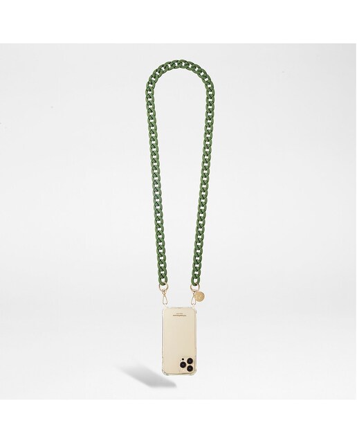 Imagen 0 de Cadena de bisutería Sarah La Coque Française con mosquetones dorados 120 cm de largo de resina ultrarresistente verde abeto mate