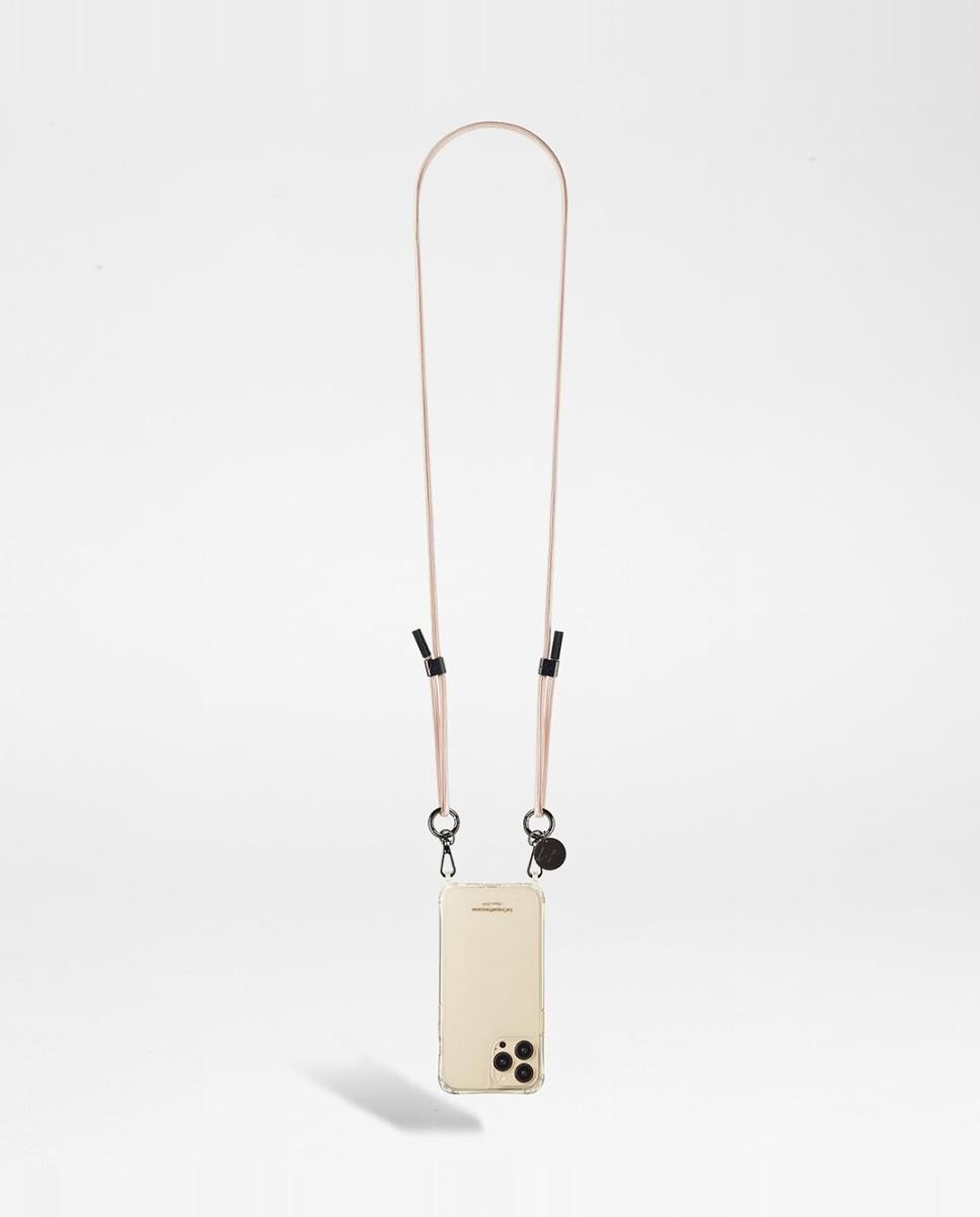Imagen 0 de Cordón trenzado de algodón naé La Coque Française con mosquetones metálicos negros color melocotón metalizado Largo graduable