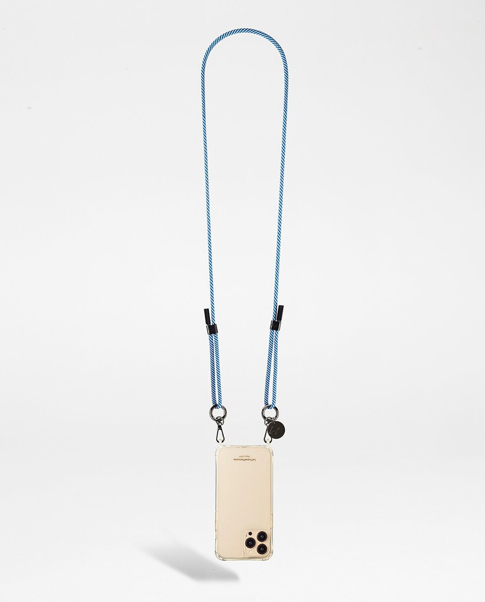 Imagen 0 de Cordón trenzado de algodón Liam La Coque Française con mosquetones metálicos negros colores azul y blanco Largo graduable