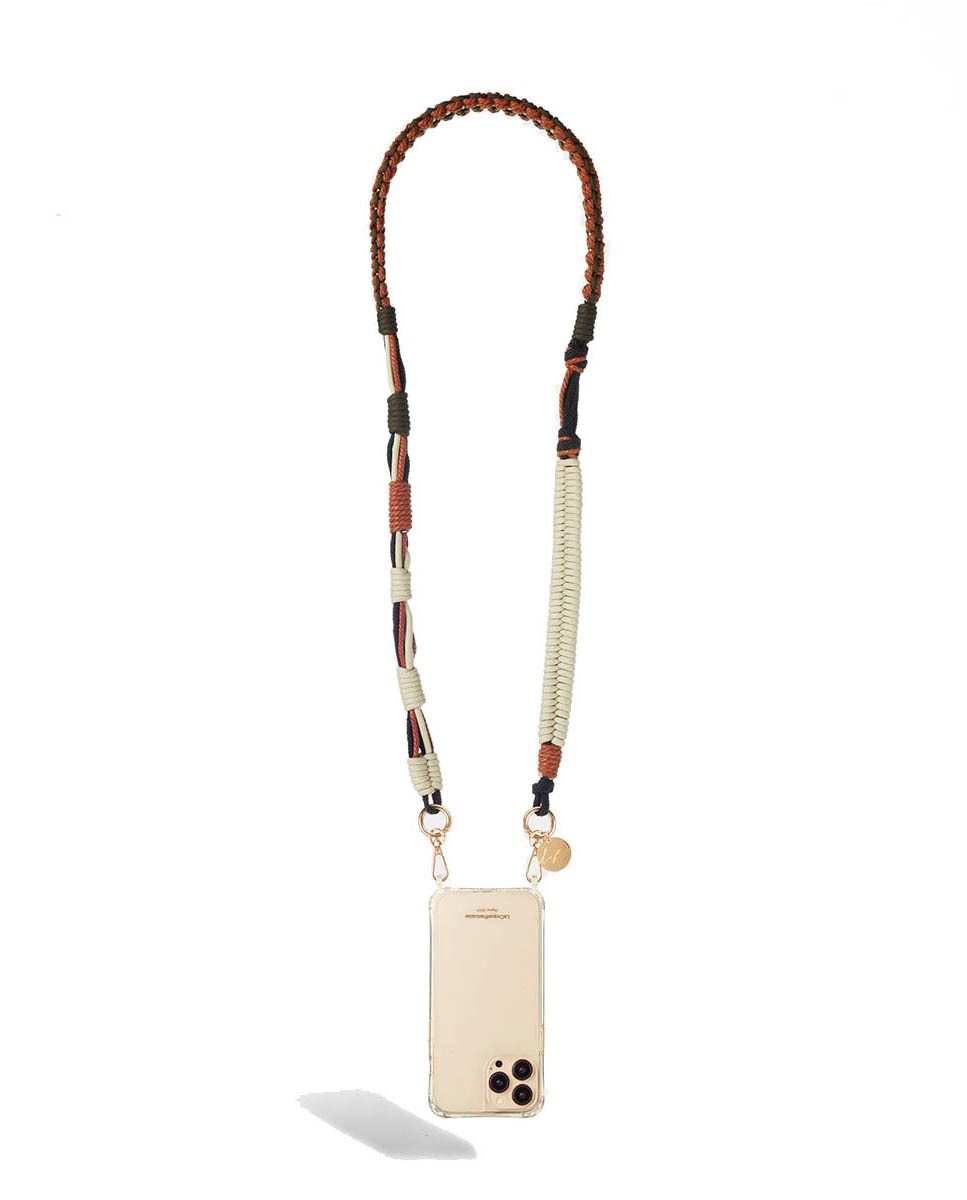 Imagen 0 de Correa Roxanne La Coque Française 120 cm trenzada caqui y beige con mosquetones dorados