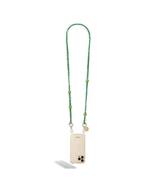 Imagen 0 de Cadena de bisutería verde Della La Coque Française Bandana con cuentas de madera verde y mosquetones dorados 120 cm