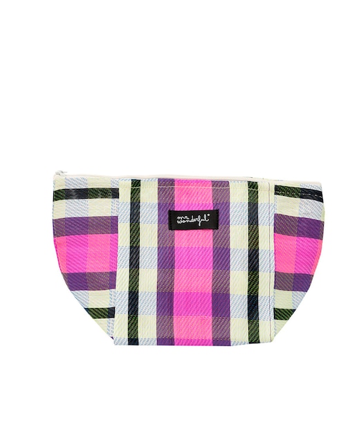 Imagen 0 de Neceser estampado a rayas Mr. Wonderful: Morado, blanco y negro