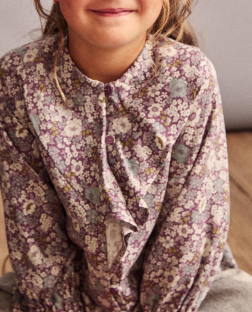 Imagen 0 de Blusa manga larga volantes all over print bitono viscosa de niña