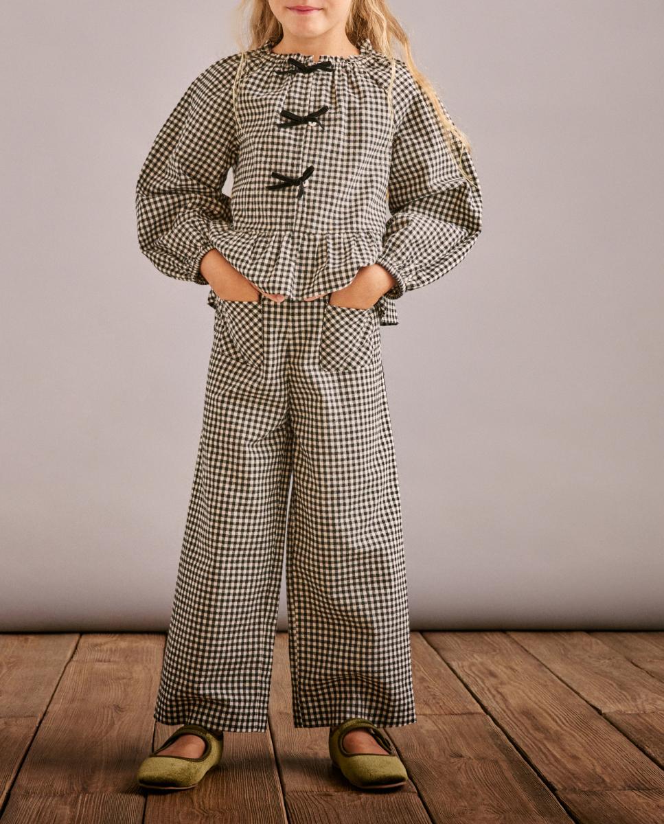 Imagen 0 de Pantalón culotte bolsillos cuadro vichy pequeño (4x4) de niña