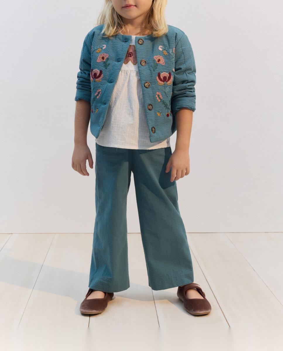 Imagen 0 de Pantalón de algodón con bolsillos bordados de niña