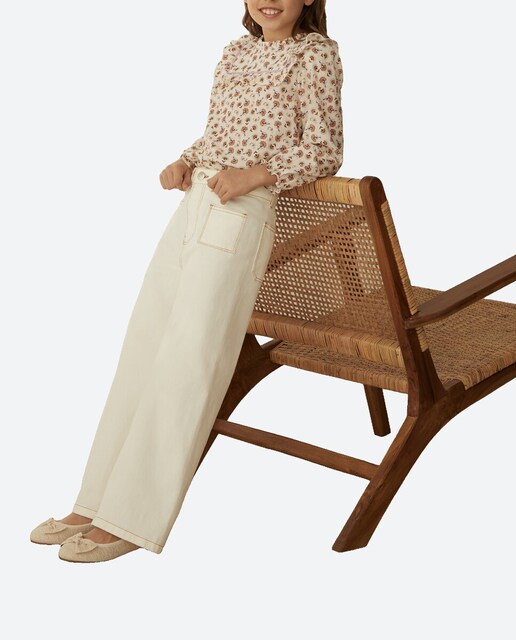 Imagen 0 de Vaquero amplio de niña con costuras a contraste