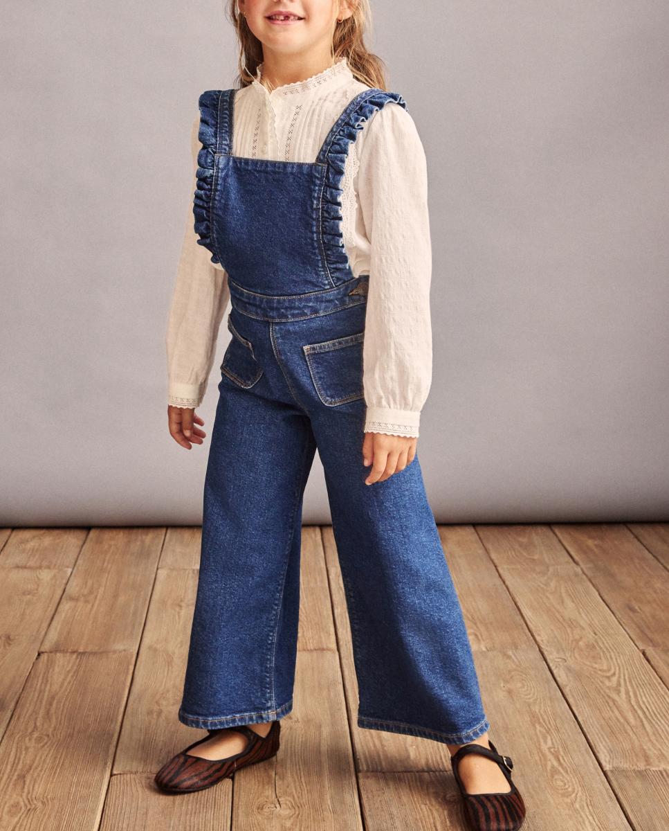 Imagen 0 de Peto denim volantes bolsillos delanteros de niña
