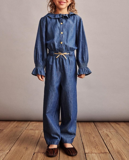 Imagen 0 de Mono manga larga denim ligero fantasía volantes de niña