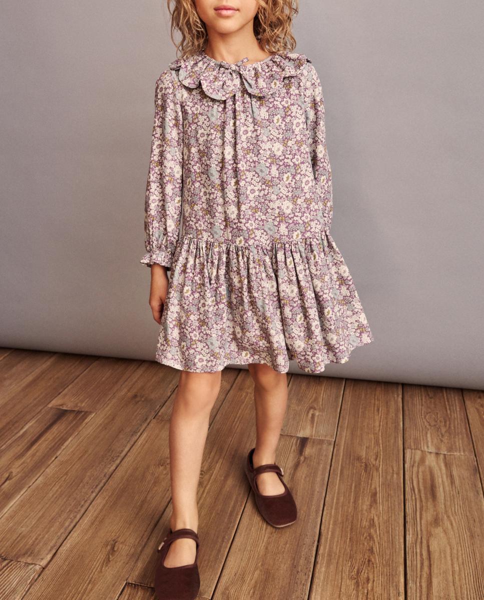 Imagen 0 de Vestido manga larga all over print viscosa cuello bebé desmontable de niña