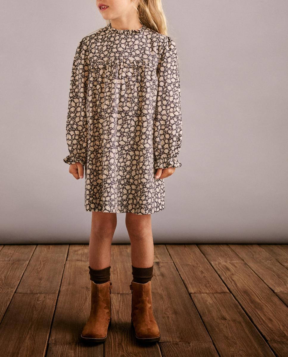 Imagen 0 de Vestido manga larga algodón bicolor best seller de niña
