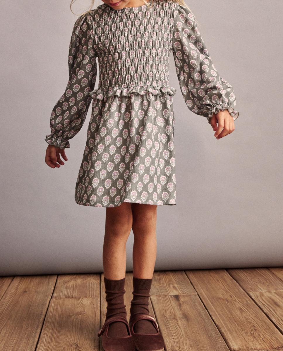 Imagen 0 de Vestido manga larga circular all over print sello fantasía gomas de niña