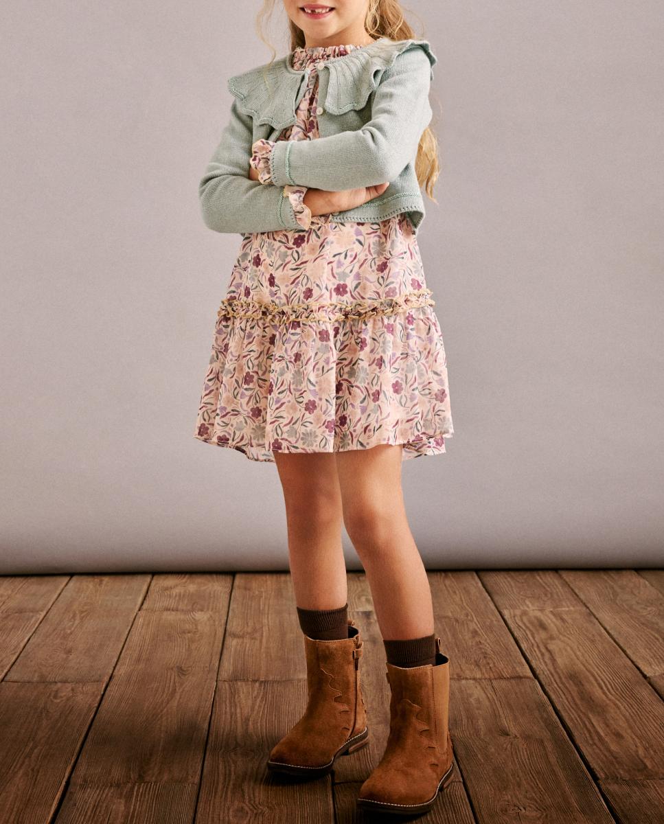 Imagen 0 de Chaqueta tricot galga fina cuello lurex y lazo de niña