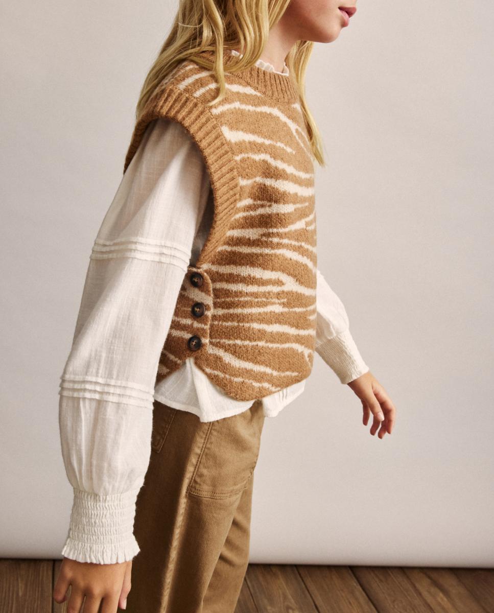 Imagen 0 de Chaleco intarsia animal print cebra de niña