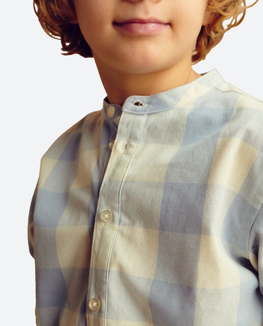 Imagen 0 de Camisa de niño cuadros cuello Mao